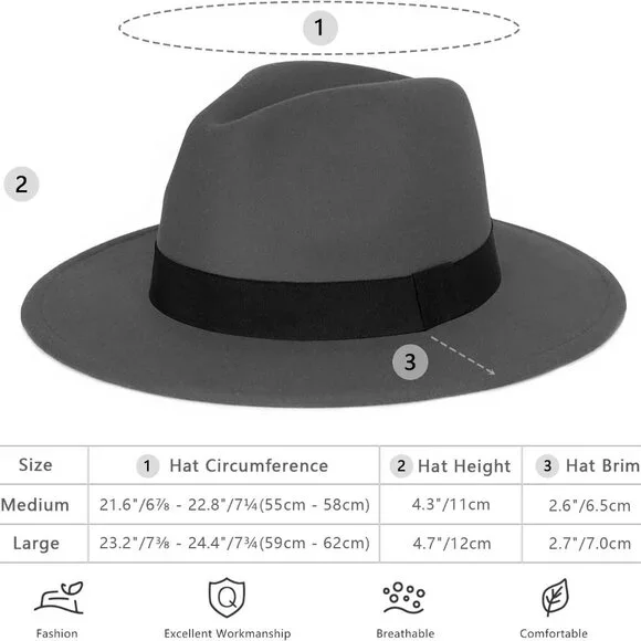 Trendy Fedora Hats for Men & Women Wide Brim Felt Hat Dress Panama Hat Two Tone